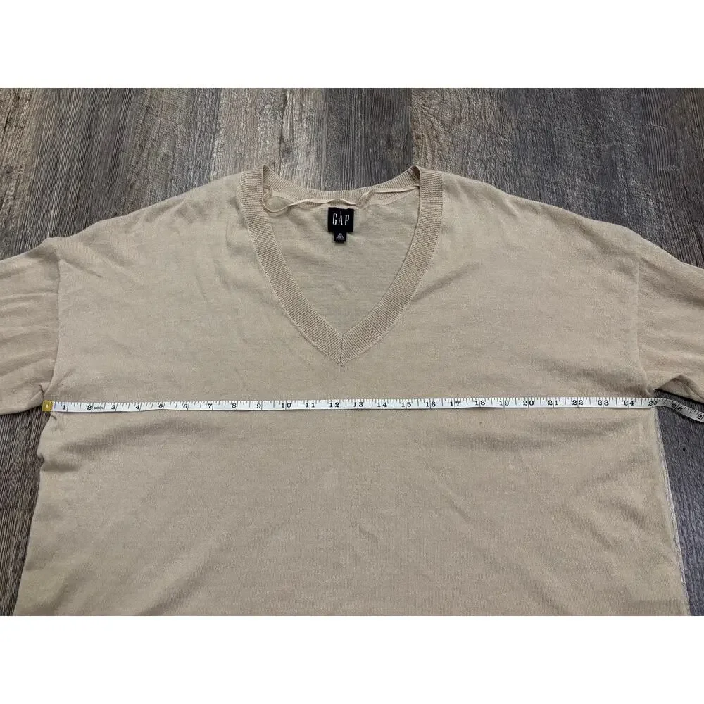 Gap‎ Mens XL Tall Beige V-Neck Sweater Linen Blend Long Sleeve Knit Pullover